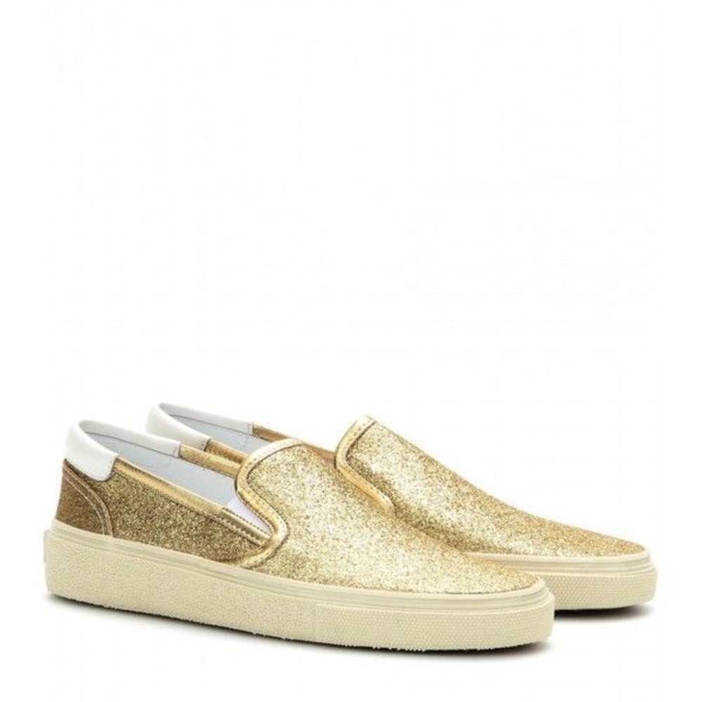 Saint Laurent Gold Glitter Wolly Slip On Sneakers